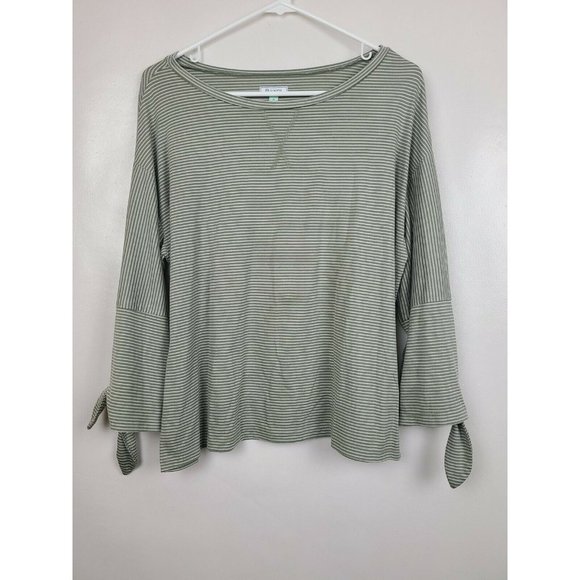 Susina Tops - Susina Womens Olive White Striped Dolman Tie Sleeve Knit Stretch Top Size Small